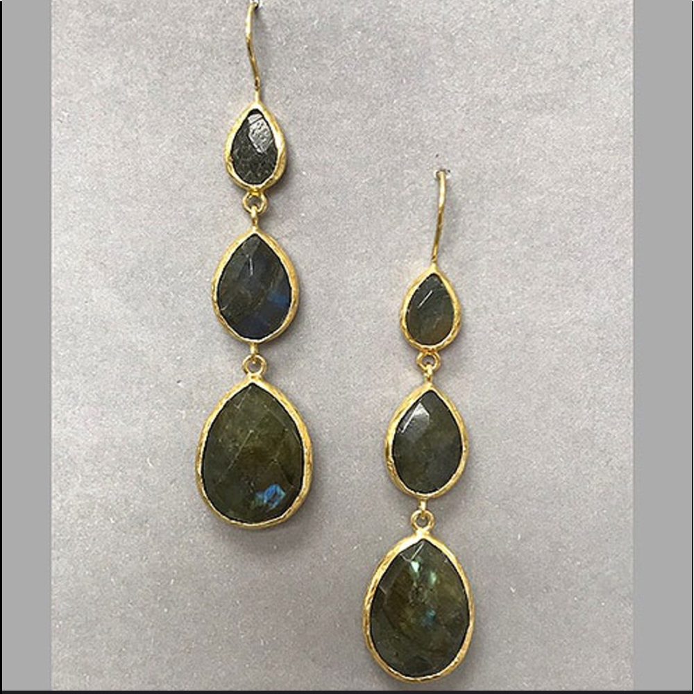 Genuine Labradorite Faceted Pear-Cut Trio In 18KGold Vermeil-Boutique